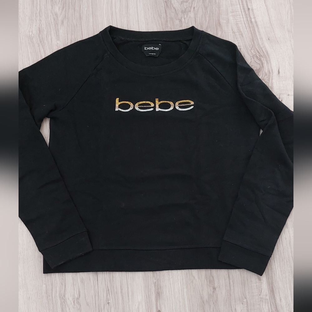 Bebe Black Sweatshirt with Gold Logo